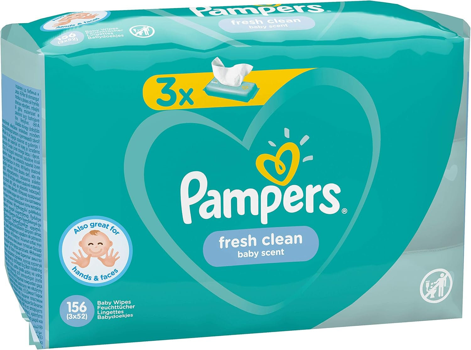 Salviette per neonati Pampers Fresh Clean 81688041, 3x52 pezzi, (salviette per neonati, sacchetto di plastica, ragazza/ragazzo, turchese, bianco, Germania, 896,7 g)