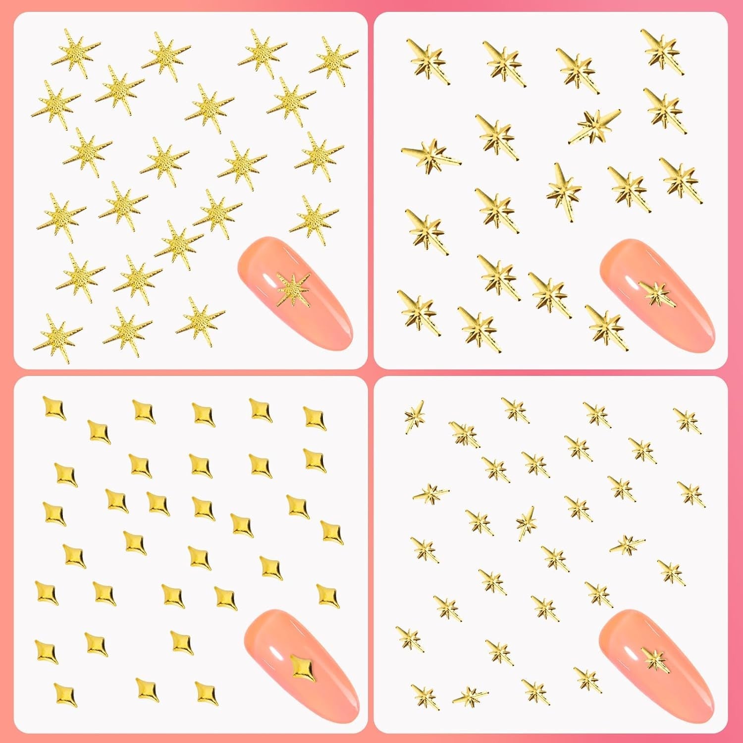 400 Stück Gold Silber Stern Nail Charms Nägel, 3D Metall Star Nagelkunst Dekorations, Star Nail Design Gemischt Größe Form Nägel Zubehör