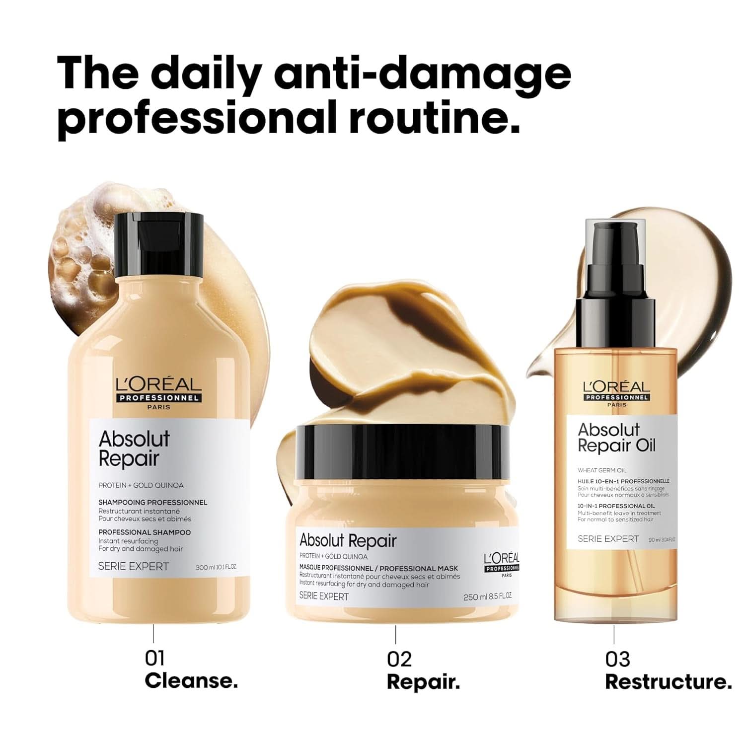 L'OréAl Professionnel Serie Expert Absolut Repair Gold, Shampoo alla quinoa + Doccia e bagno proteico Naty Shop