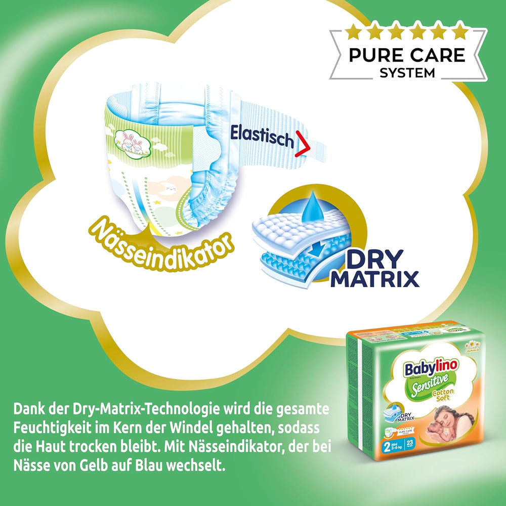 Pannolini per bambini sensibili, taglia 2, mini (3-6 kg), 192 pannolini