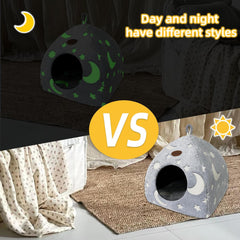 Katzenhöhle Plüsch Katzenhaus mit Waschbarem Kissen Faltbare Katzenzelt Höhle mit Handle Weiches und Warmes Katzenbett für Drinnen 33x33x35cm