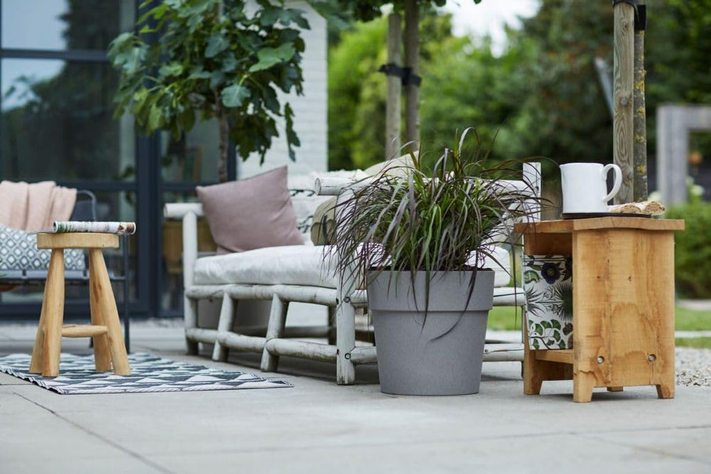 elho Vibia Straight Round 25 - Ghiveci de flori pentru exterior - Ø 24,3 x H 23,2 cm - Gri/Beton viu