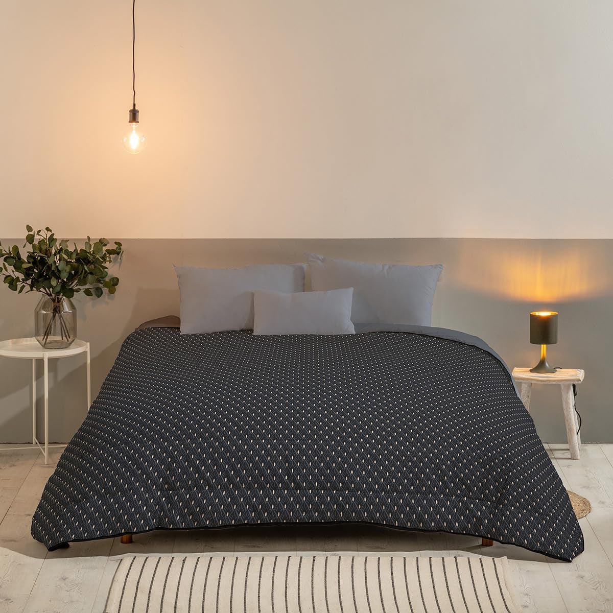 Bleu Câlin Trapunta Hermance stampata per 1 persona, poliestere, blu/grigio, 140 X 200 Cm Piumini e trapunte Naty Shop Grigio 140X200 Cm