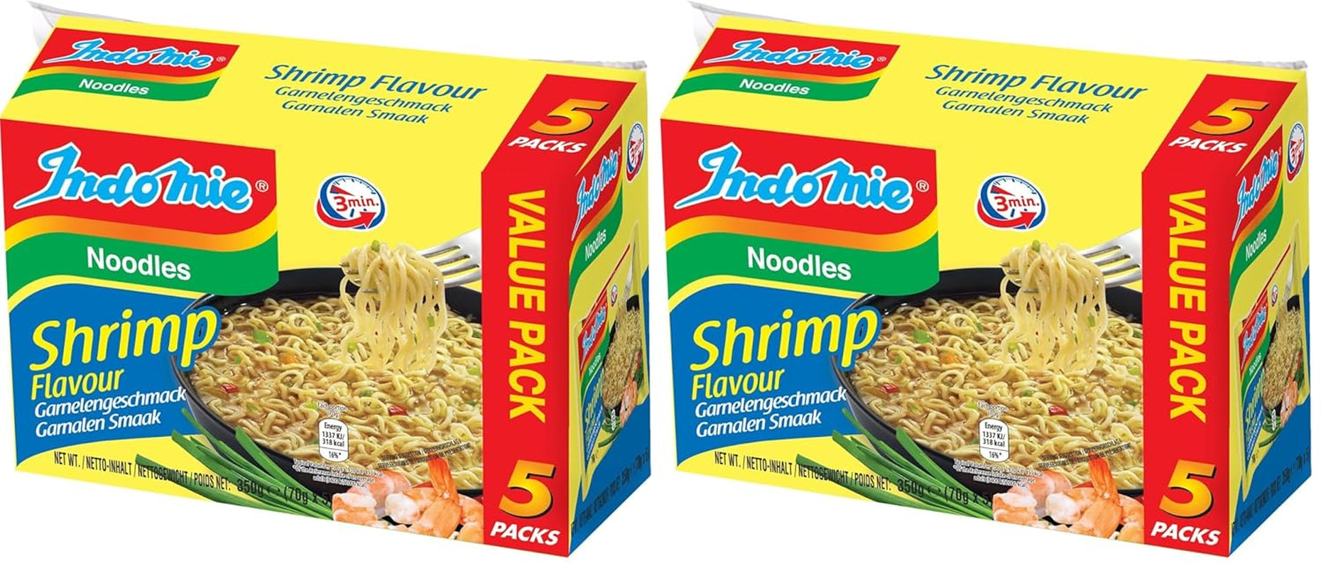 INDOMIE - Tagliatelle istantanee con gamberetti, confezione da 5 - (1 x 5 x 70 g)