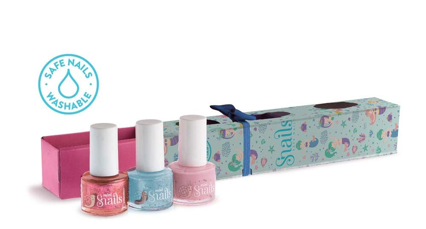 Snails Set regalo smalti per bambini 510407, Mini Sirena 3x5ml, A base d'acqua, Lavabile, Sicuro, Vegano