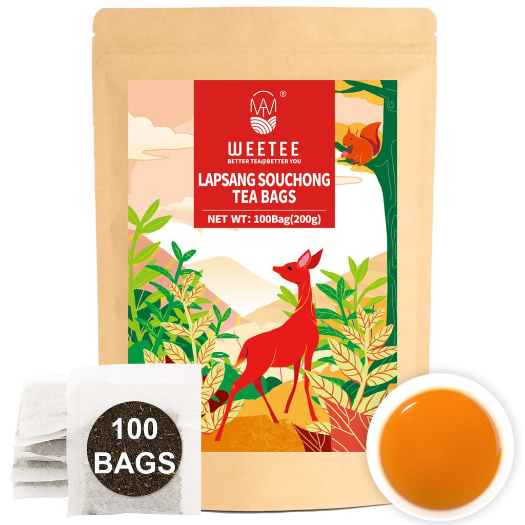 WEETEE Pliculețe de ceai verde, 100 bucăți Pliculețe de ceai verde, ceai verde pur, super antioxidant | Pliculețe resigilabile | Preparare fierbinte sau rece