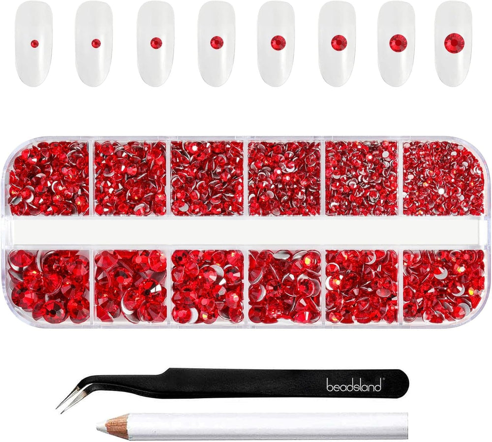 Beadsland 2500Pcs Glas Nailart Strasssteine Kristall Flatback Edelsteine Runde, ​​Für Handwerk Gemischt 8 Größen SS4 ~ SS30 Mit Picking Pinzette Und Stift (Kristall Weiss)