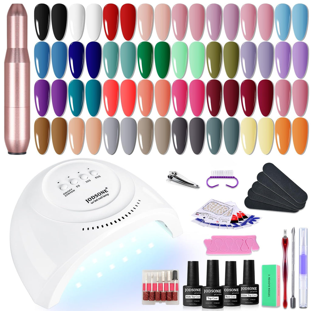 JODSONE 36-Teiliges Gel-Nagellack-Set, 32 Farben, Gel-Nagellack-Set, Basislack, Glänzend, Matt Und Glitzernder Decklack, Nagellack-Set, Grün, Blau, Rot, Rosa, Kollektion, Geschenke Für Frauen