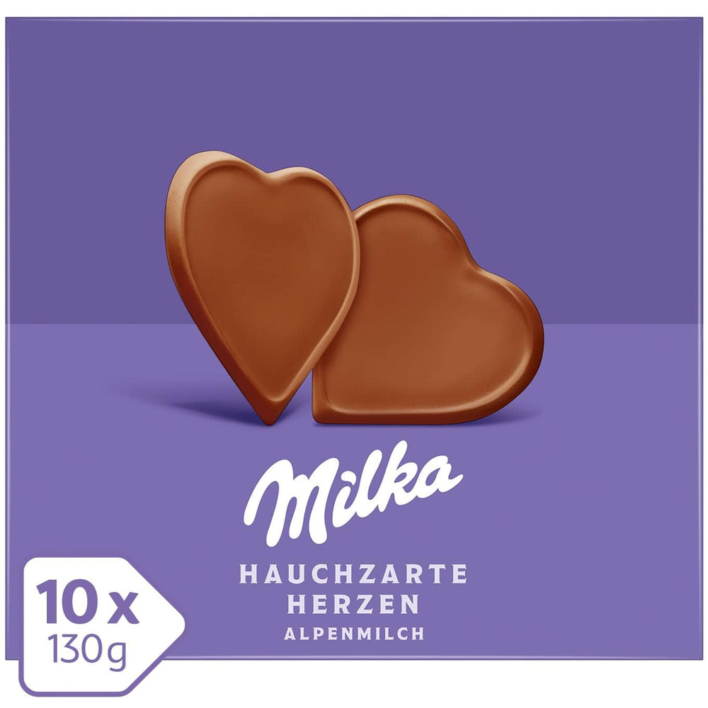 Milka I love Milka Hearts – Cioccolato al latte alpino che si scioglie in bocca e pregiate nocciole di bosco – 10 x 130g