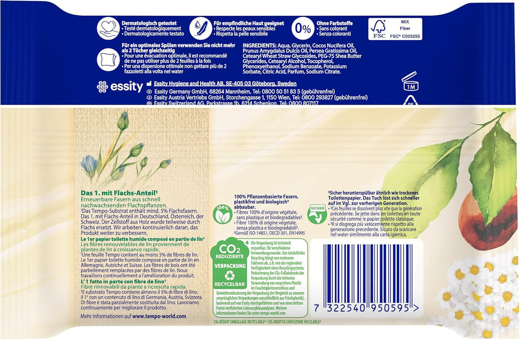 Șervețele igienice umede Tempo Avocade & Shea Butter, 16 pachete, megapack, 8 bucăți, 42 de șervețele