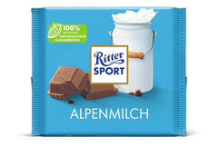 Ritter Sport 250g Cioccolato al latte alpino, Il miglior cioccolato al latte intero dal gusto cremoso, Cioccolato classico da condividere con gli amici, 11 barrette x 250g