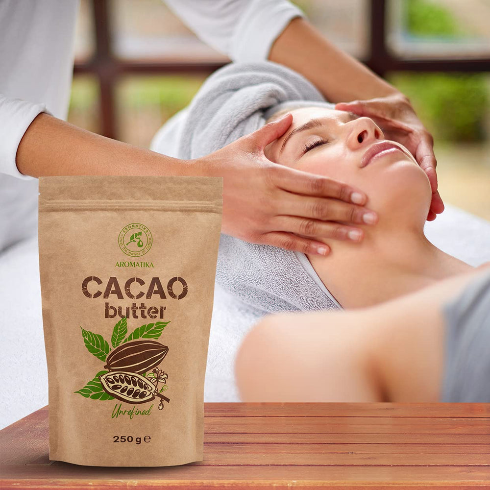 Kakaobutter - 250g - Theobroma Cacao - Raw Cacaobutter - Kakao Butter in Stücken - Kaltgepresst - Unraffiniert - Rein und Naturlich - für Speisen und Hautpflege - Cacao Butter