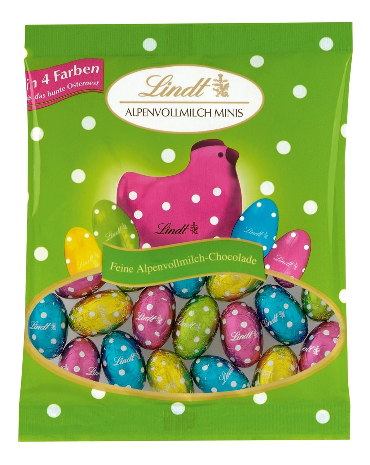 Piccoli Amici di Pasqua al Cioccolato | 2 x 100 g e Mini Uova Decorazione di Cioccolato con Latte Alpino | 2 bustine da 180 g | Uova di cioccolato al latte premium, confezionate in modo allegro e colorato, in quattro colori per Pasqua