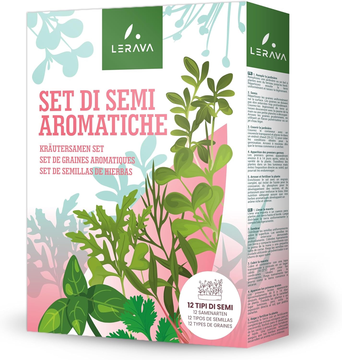 LERAVA Kräutersamen Set – 12 Sorten: Basilikum Samen, Parsilie Samen, Koriander, Origano & mehr – Saatgut für frische Kräuter im Garten oder Topf, Premium Samen für Küche & Balkon - Samen set, semi