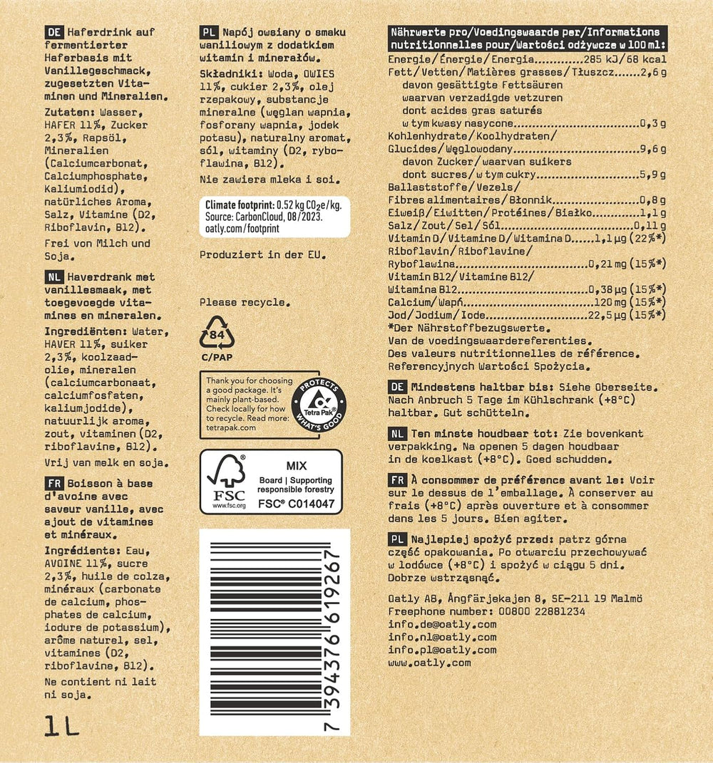 Oatly Haferdrink Vanille 1L (confezione da 6)