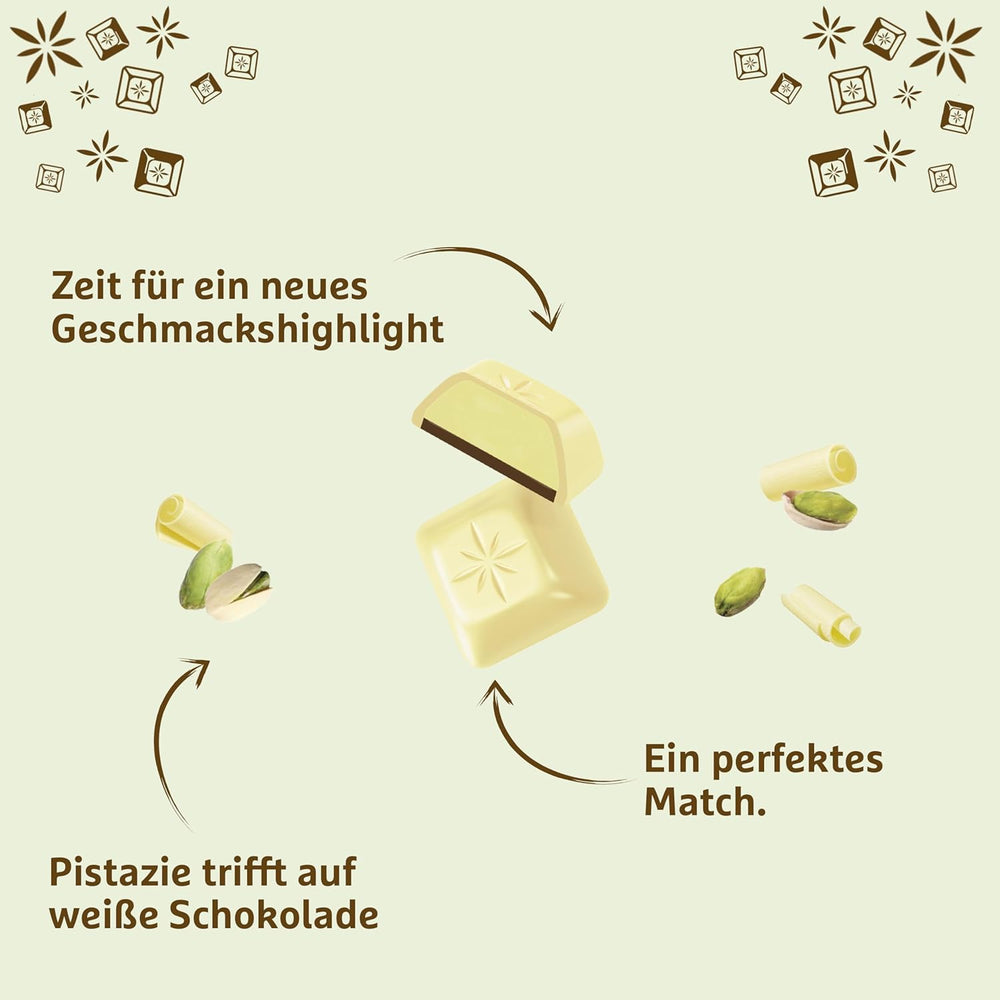 Schogetten Pistacchio Bianco | Cioccolato bianco con ripieno di crema al pistacchio | 100 g| Convenientemente porzionato (confezione da 3)