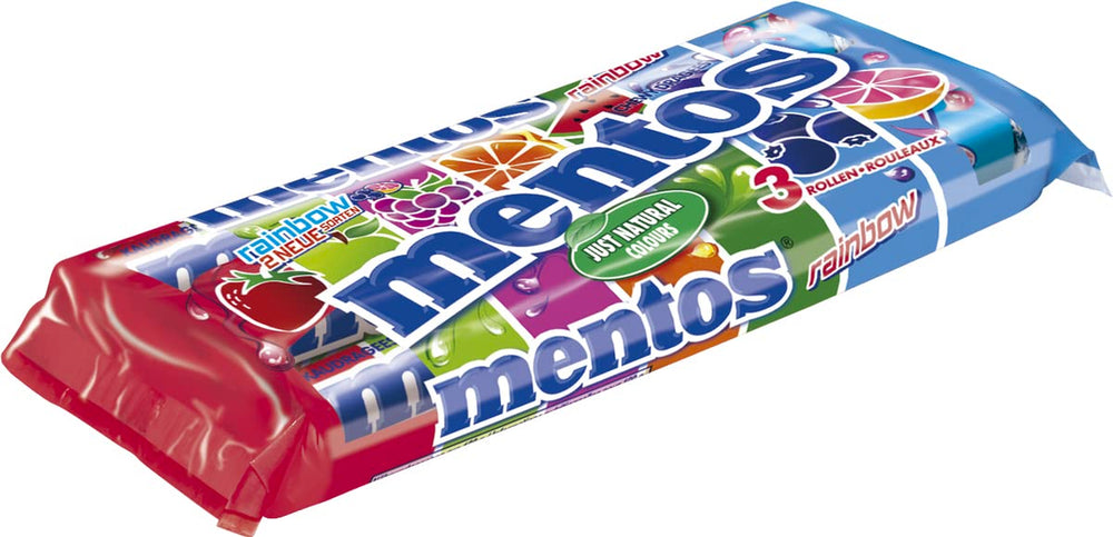Mentos Fruit Dragees Arancia Limone Fragola Caramelle Gommose Al Gusto Di Frutta (3 Rotoli), Vegan (Confezione da 3)