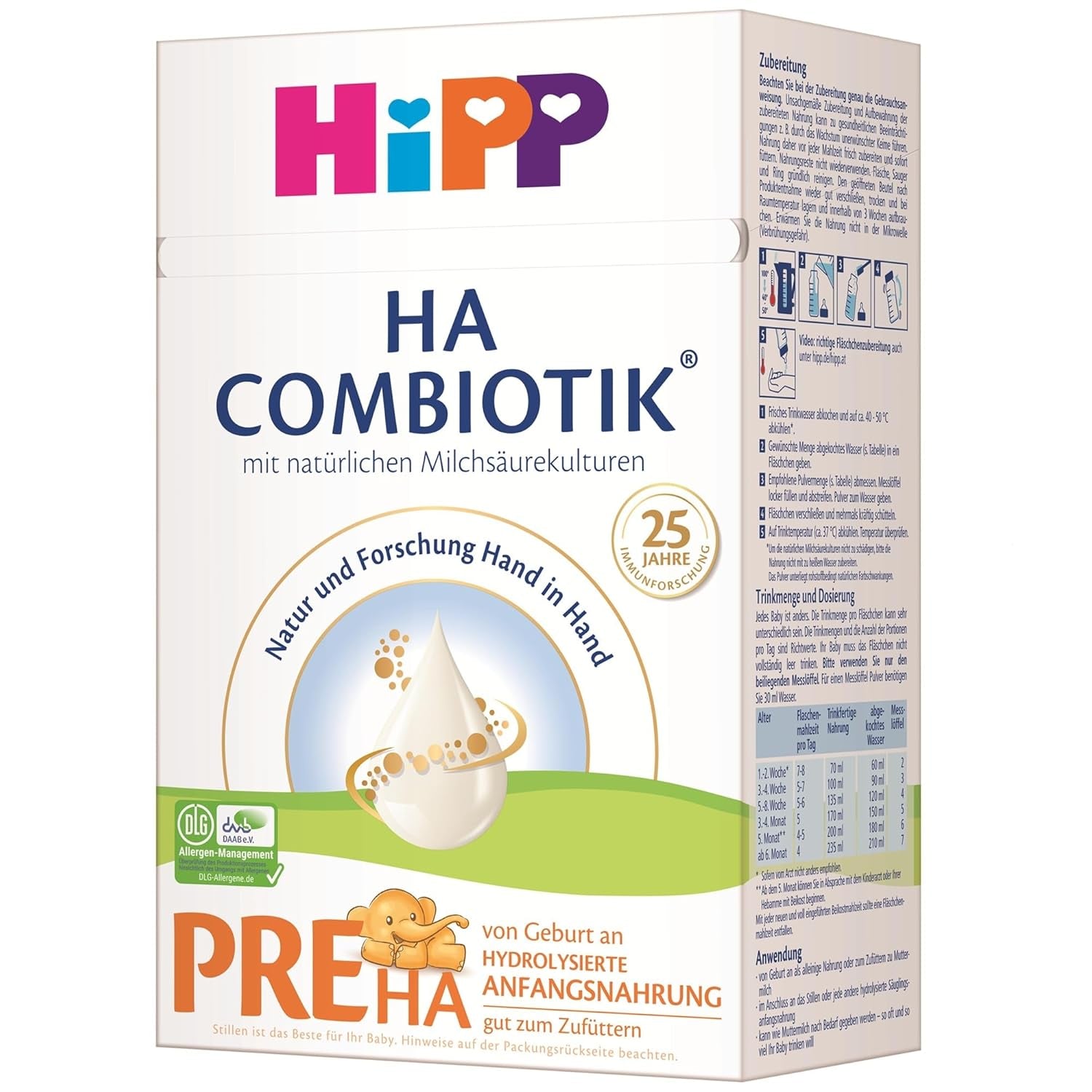 HiPP PRE HA Combiotik (4 x 600g), latte in polvere idrolizzato per lattanti fin dalla nascita, con fermenti lattici naturali, per sistemi immunitari sensibili