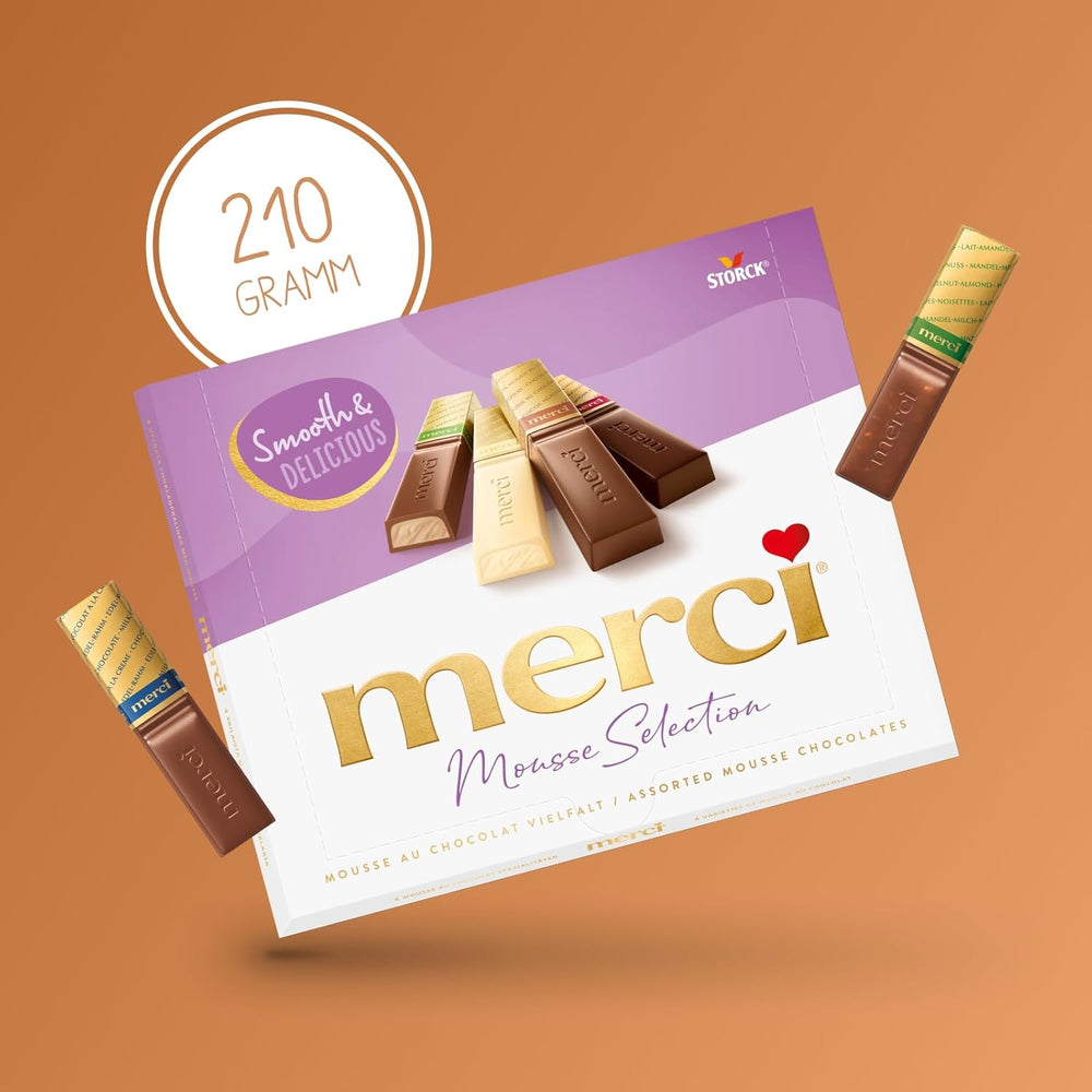 merci Finest Selection Mousse au Chocolat Variety – 1 x 210 g – Specialità Squisita Mousse al Cioccolato – Praline ripiene e vuote