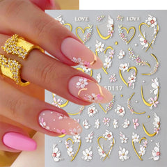 JMEOWIO 3D Nagelsticker Blume Nail Art Sticker Selbstklebend Nagelaufkleber 5D Stereoskopisch Frühling Sommer Floral Dekoration Nageldesign Zubehör 4 Blatt