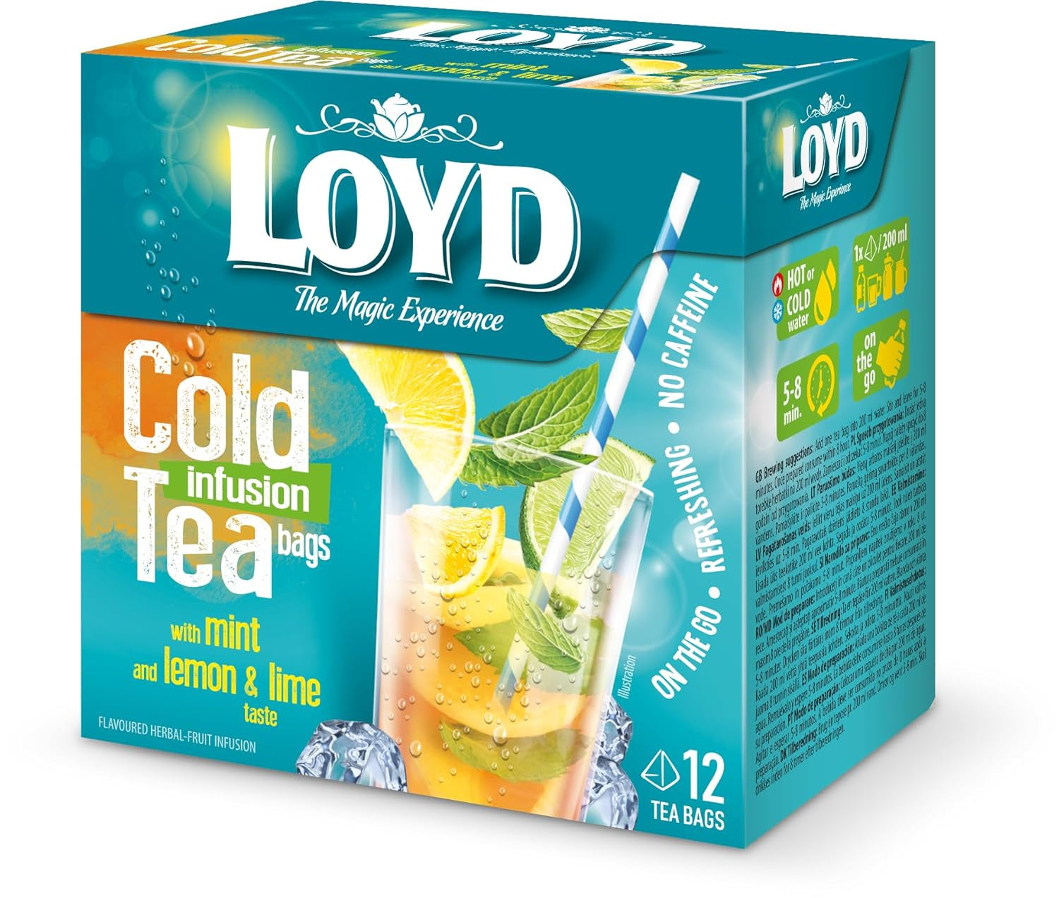 LOYD - Ceai rece cu căpșuni și zmeură - 12 pliculețe piramidale, ceai rece de vară, ceai rece aromatizat, cu ingrediente naturale, apă aromatizată, fără adaos de zahăr, preparat la rece - 30 g