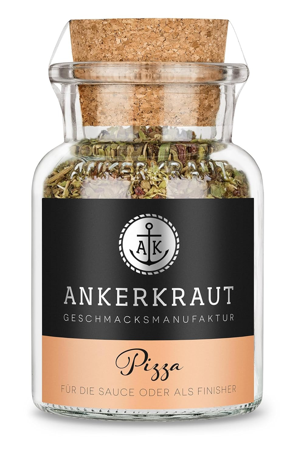 Ankerkraut Pizza, für original italienischen Geschmack, wie aus dem Steinofen, auch für Pasta, Tomate-Mozzarella und viele weitere Gerichte, 45 g im Korkenglas