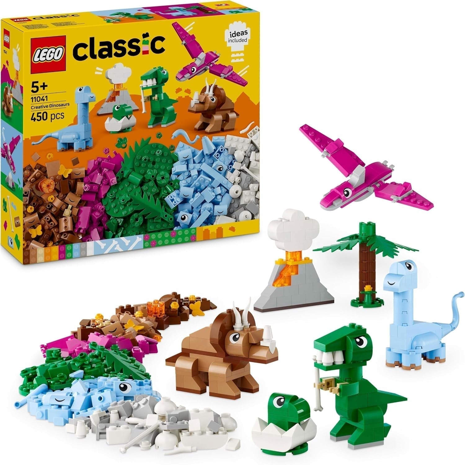Set da costruzione creativo Dinosauri LEGO Classic con figure di animali e modelli in mattoncini, esperienza di gioco fantasiosa, regalo per ragazzi e ragazze di 5 anni, inclusi i set da costruzione T.Rex e Triceratopo 11041 Besuche den LEGO-Store Titolo predefinito