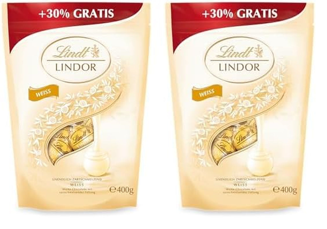 Palline Di Cioccolato Bianco Lindor | 400 g ca. 30 palline di cioccolato bianco con ripieno scioglievole in bocca | Regalo di cioccolato | Regalo al cioccolato (confezione da 2)
