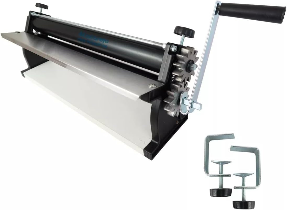 DKN Macchina per stendere l'impasto della pizza con manovella, 48,8 cm, macchina per la pasta, teigfolie con rulli anti-manomissione e controllo Dicken – Costruzione in acciaio massiccio e alluminio