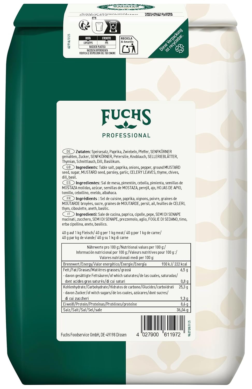 - Spieß- und Grillbraten Würzmischung | Gewürz für Spießgerichte, auch für Gemüspieße geeignet | Qualità professionale per grossi verbi | Sacco riciclabile da 1,5 kg