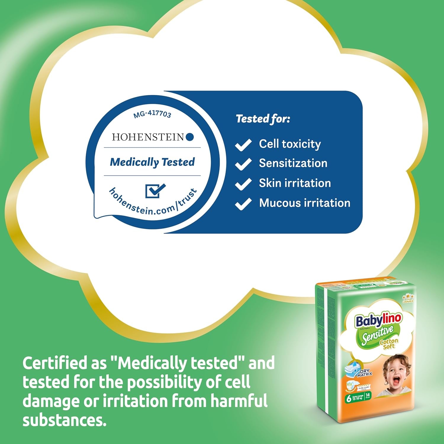 Pannolini per bambini sensibili, taglia 6, extra large (13-18 kg), 114 pannolini