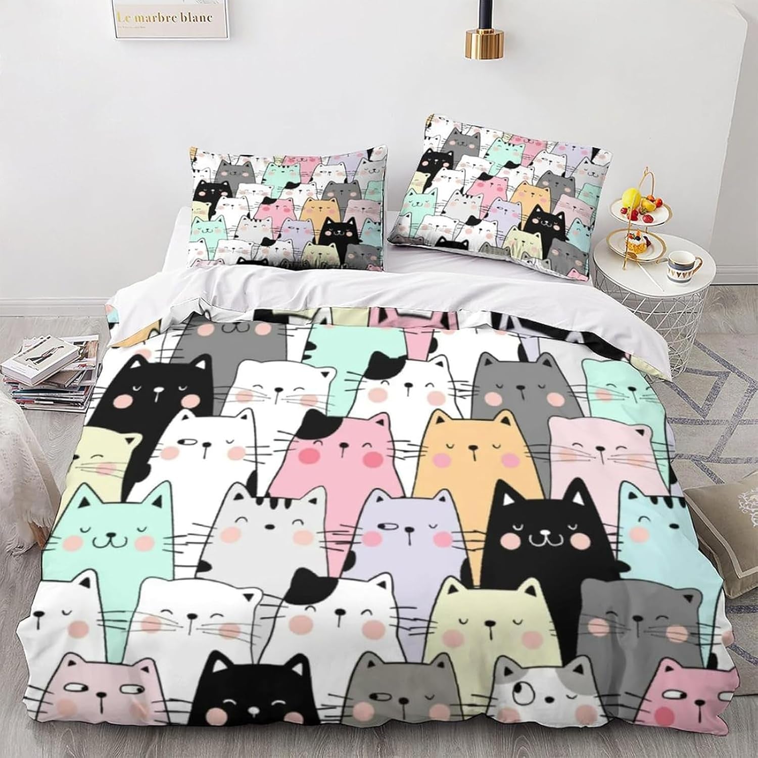 Kids Mädchen Cute Katze Kitty Katzenmotif Bettwäsche Kinder Katzenbettwäsche Kinderbettwäsche Letto Copripiumino Set biancheria da letto 135 × 200 cm