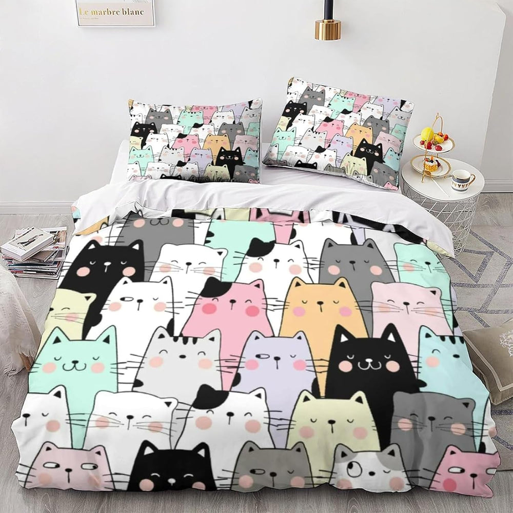 Kids Mädchen Cute Katze Kitty Katzenmotif Bettwäsche Kinder Katzenbettwäsche Kinderbettwäsche Letto Copripiumino Set biancheria da letto 135 × 200 cm