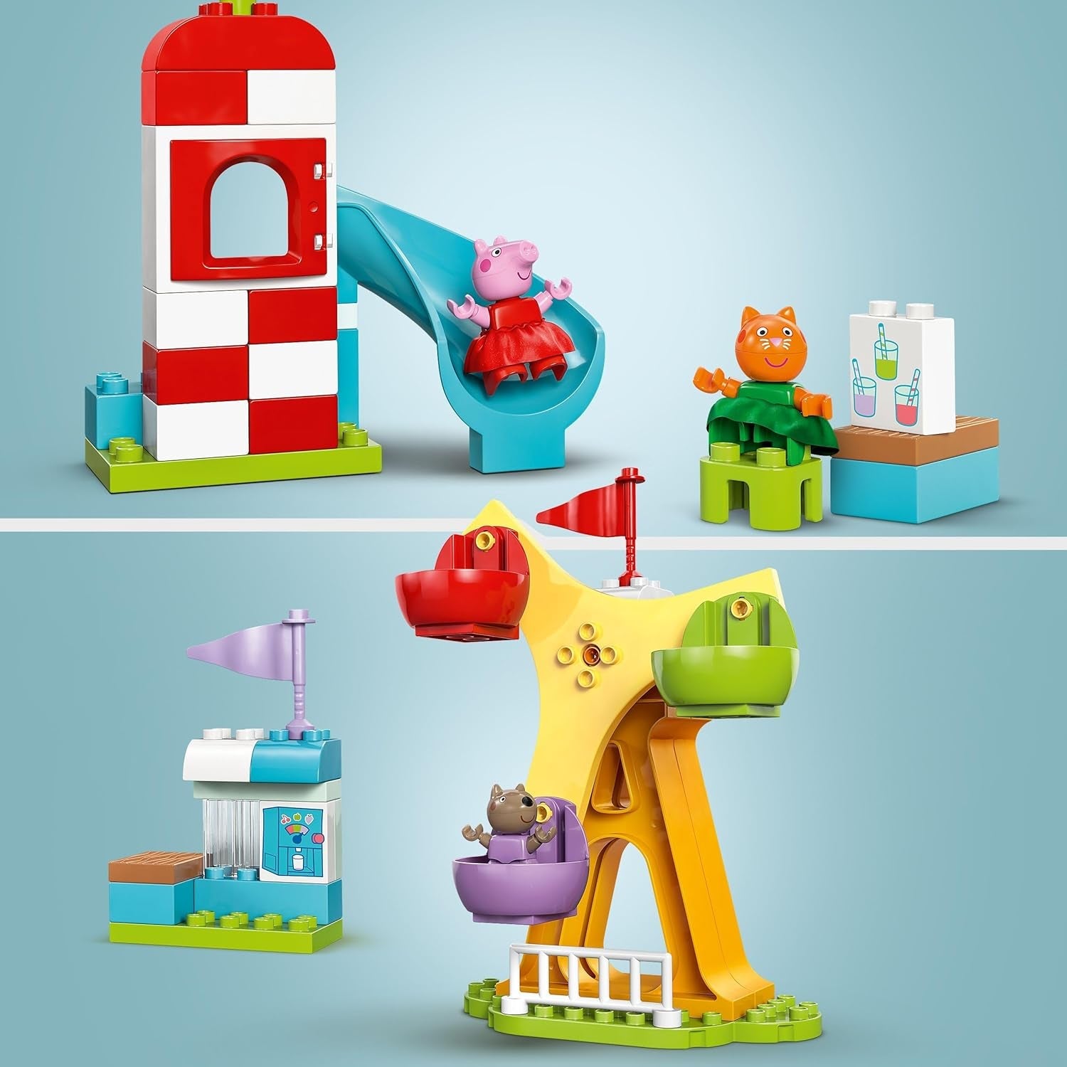 LEGO DUPLO Luna Park di Peppa Wutz - Giocattoli per bambini e giocattoli per la motricità dai 2 anni in su - Giochi prescolari con grande ruota, scivolo e 3 personaggi tra cui Mollie Kitty e Klausi Kläff - Regalo per bambini 10453 Set di costruzione Besuche den LEGO-Store