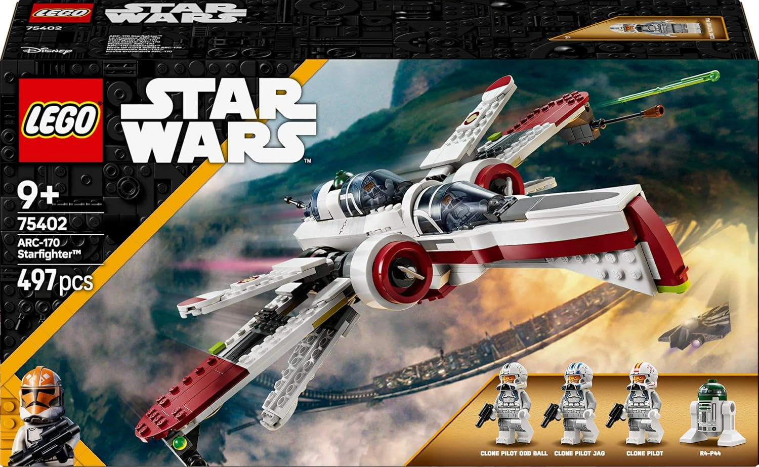 LEGO Star Wars 75402 ARC-170 Starfighter giocattolo con 4 minifigure, incluso il pilota clone e il droide R4-P44, oggetto da collezione, regalo per i fan della vendetta dei Sith e per ragazzi e ragazze dai 9 anni in su Set di costruzione Beuche den LEGO-Store