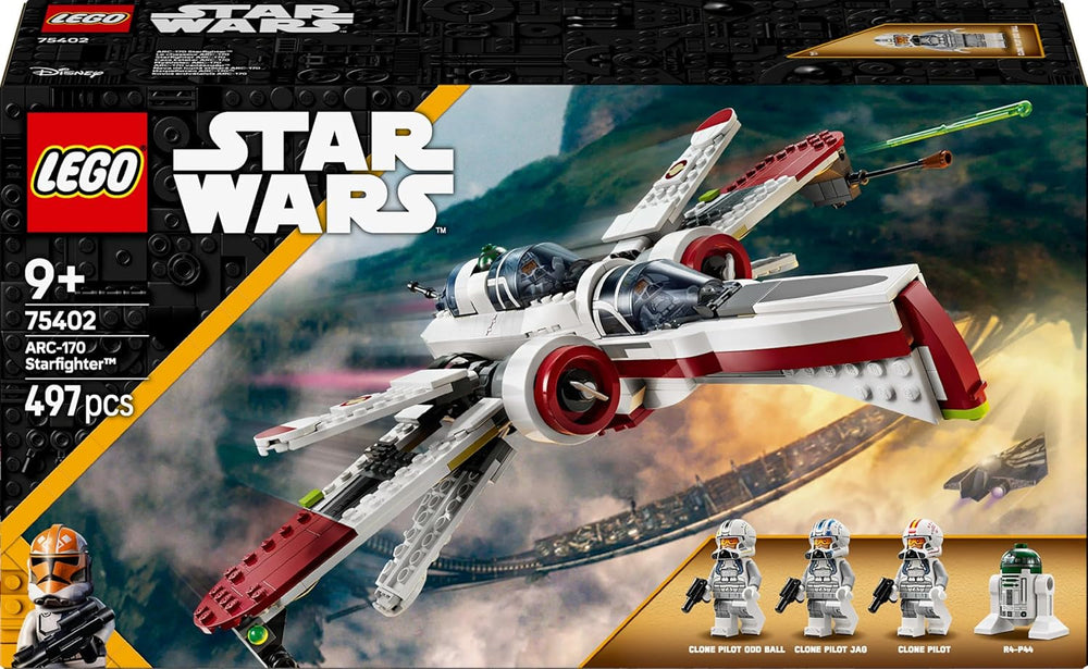 LEGO Star Wars 75402 ARC-170 Starfighter giocattolo con 4 minifigure, incluso il pilota clone e il droide R4-P44, oggetto da collezione, regalo per i fan della vendetta dei Sith e per ragazzi e ragazze dai 9 anni in su Set di costruzione Beuche den LEGO-Store