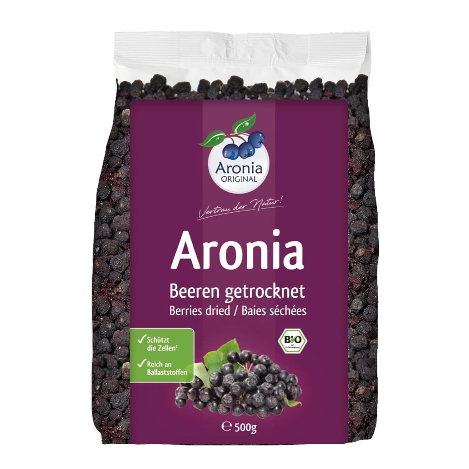 Aronia ORIGINAL, Frutti di aronia disidratati, senza conservanti, senza zuccheri aggiunti, 500 grammi Naty Shop prodotti disidratati 500 grammi
