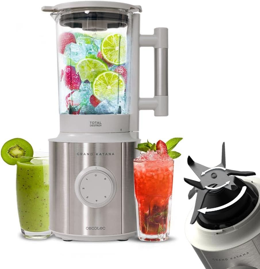 Cecotec Standmixer Grand Katana 2700MAX Total Destroy W. Maximalleistung 2700W, Gegenläufige Technologie, 8-Klingen-Messer Mit Schwarzer Titanbeschichtung, Thermoresistenter Krug 1,8L Mama si Copilul Naty Shop Weiss