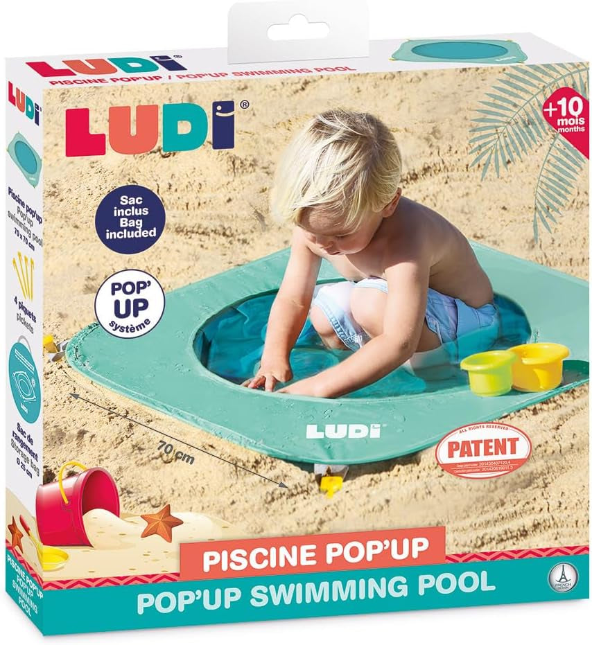 LUDI - Piscina pieghevole - Per la spiaggia - Piscina portatile per bambini - Borsa per il trasporto e clip di fissaggio - Facile da installare e riporre - A partire da 10 mesi, Turchese