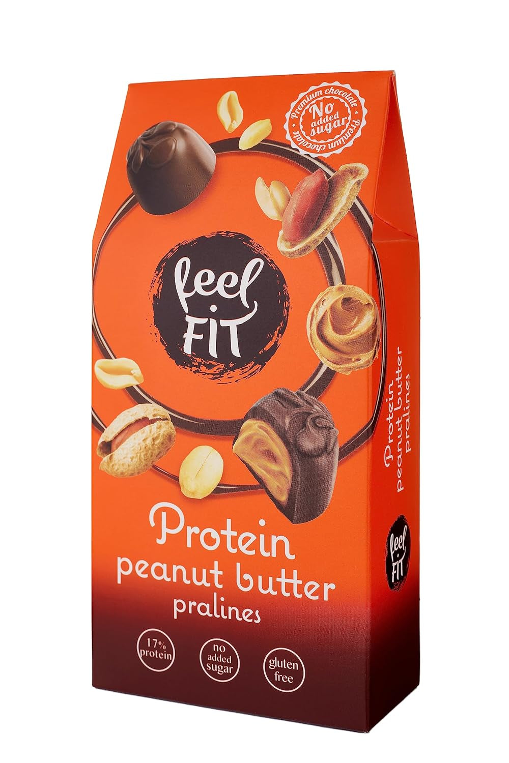 Feel FIT Praline proteiche al burro di arachidi in cioccolato al latte di alta qualità, senza zuccheri aggiunti, 17% di proteine, senza glutine 66 g (1 confezione)