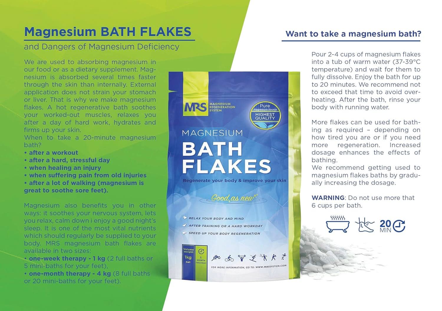 MRS Fiocchi di cloruro di magnesio naturale al 100% - sali da bagno ideali per pediluvi, bagni completi e contro la carenza di magnesio - 4 Kg Doccia e Bagno Naty Shop