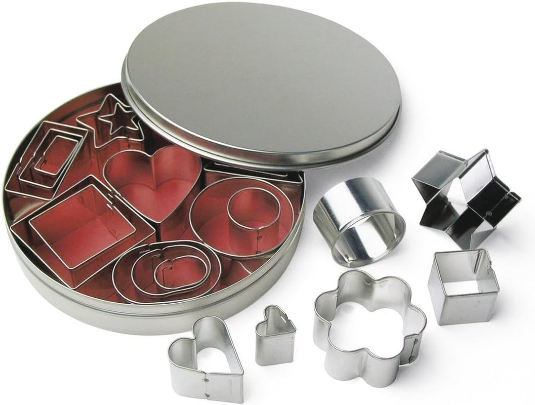 Forme metalice pentru biscuiți Rayher, set de 24, 8 varietăți, 2-4 cm, pentru decorațiuni, pentru realizarea etichetelor decorative pentru cadouri din beton, lut, 8619800