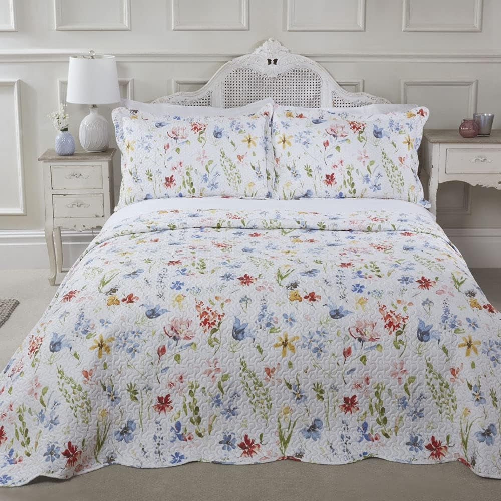 Emma Barclay Spring Meadow Set copriletto trapuntato floreale Spring Meadow Copriletto matrimoniale Multi, Poliestere Emma Barclay Letti e coperte