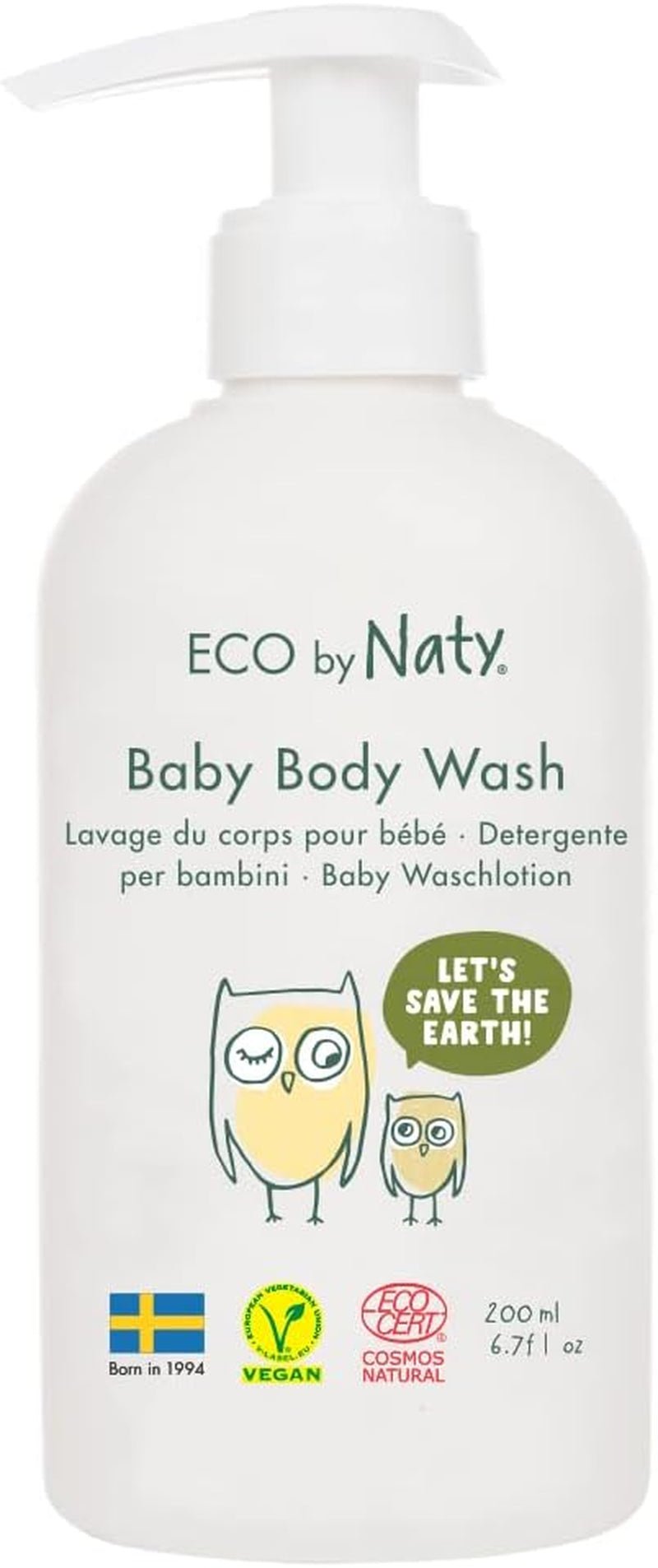 Eco by Naty, gel de duș pentru copii, ingrediente organice pe bază de plante cu 0% parfum, hipoalergenic și testat dermatologic, flacon de 200 ml Copii - Baie si Skincare Naty Shop Titlu implicit