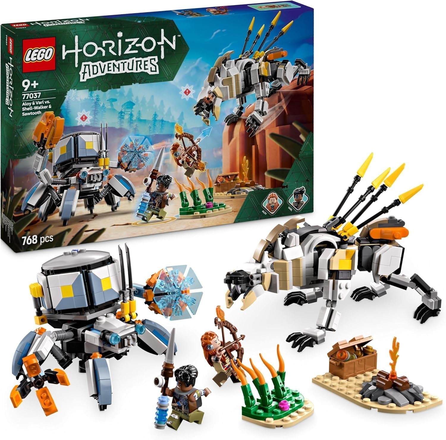 LEGO Horizon Adventures Aloy e Varl vs. Walker corazzato e dente di sega, monster car giocattolo e minifigure, set da collezione per appassionati di videogiochi, ragazzi e ragazze di età superiore a 9 anni 77037 Set da costruzione Besuche den LEGO-Store Titolo predefinito