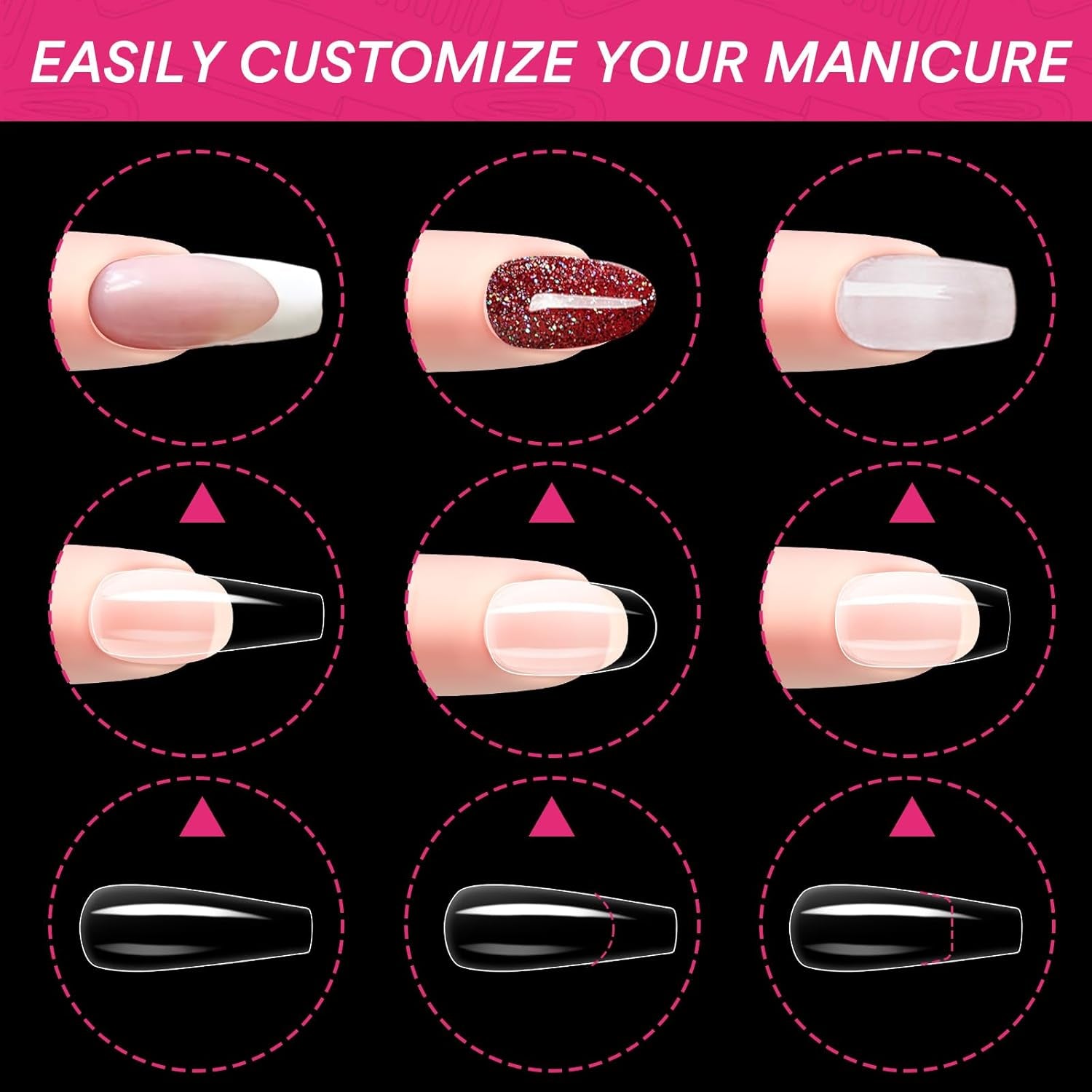 Alyvisun Tips Unghii Balet, 500 Bucăți Tips Unghii Acrilice Cu Acoperire Completă cu 240 Bucăți Set de Autocolante pentru Unghii, 10 Dimensiuni Tips Transparent pentru Unghii cu Gel Tips Unghii cu Gel Moale Tips Unghii Balerina