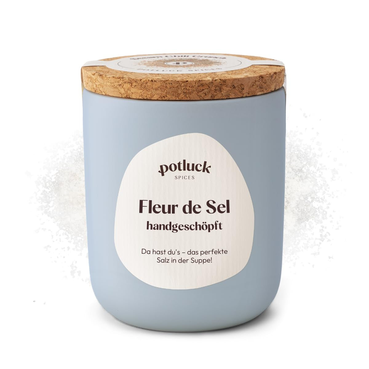 Potluck | Fleur de Sel handgeschöpft | Meersalz im Keramiktopf | 80g| Vegano, senza glutine e con ingredienti naturali