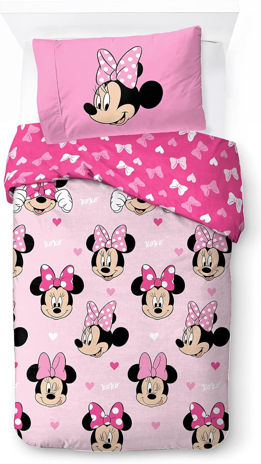 Biancheria letto per bambini Personaggi Disney 100% cotone Biancheria letto - bambini Naty Shop Rosa - Minnie Mouse 135X200/50X70 (2 Pezzi)