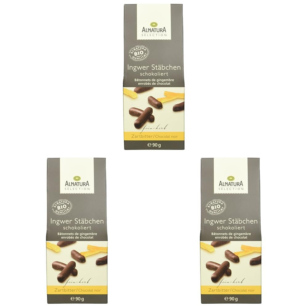 Selezione barrette di zenzero ricoperte di cioccolato biologico, 90g