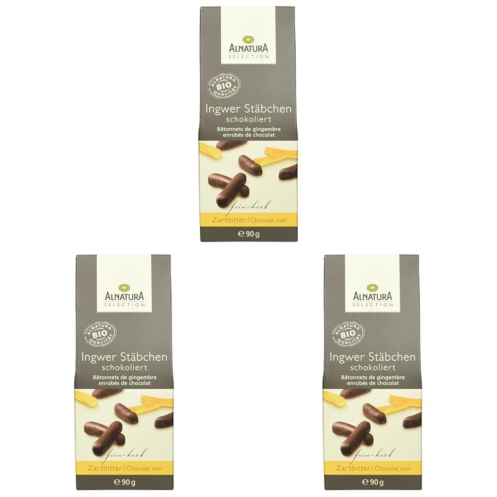 Selezione barrette di zenzero ricoperte di cioccolato biologico, 90g